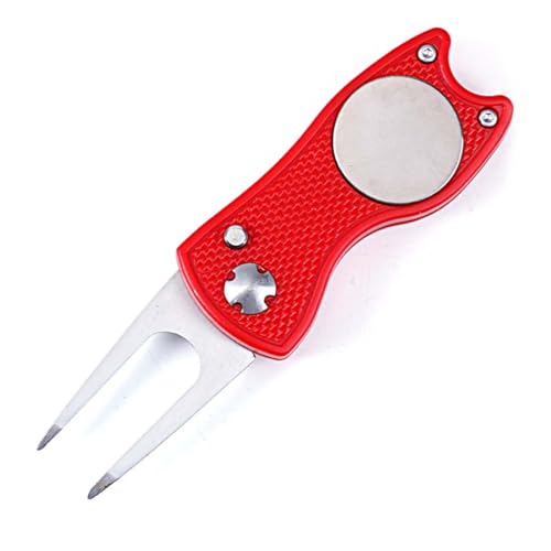 WeddHuis Golf Divot Tool Edelstahl Reparaturwerkzeug faltbare Pitchgabel Metall mit Knopf und Golfballmarker für Golf (Schwarz)