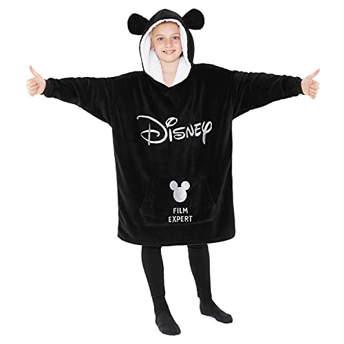 Disney Stitch Kapuzenpullover Mädchen, Übergroße Hoodie Decke Kinder mit Sherpa-Kapuze und Kängurutasche One Size (Schwarz)