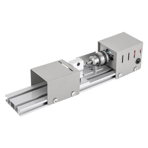 96w 220v 7 Stufen Metalldrehmaschinen Mini Drehmaschine Tischdrehbank Holzbearbeitung Poliermaschine DIY Mit High Precision Chuck Vielseitige Gravierklingen Staubschutz Einstellbare Geschwindigkeit