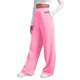 QWUVEDS Damen-Jogginghose mit Fleece-Futter, breite, gerade Beinhose, Jogginghose, Joggerhose, Workout, hohe Taille, Yogahose mit Taschen Damen Hose Schwarz Elegant (24-0309A-Pink, S)