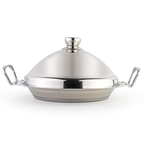 Saharashop Marokkanisch Tajine cocoWhite Ø 34 cm Induktion Tajin Tagin Edelstahl Silber alle Herdarten Groß