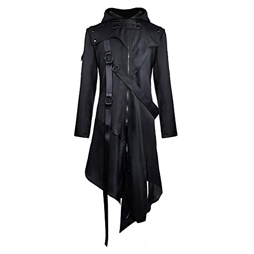 Feynman Herren Vintage Frack Steampunk Gothic Jacke Viktorianischen Retro Mittellang Mantel Punk Jacke Fasching Karneval Cosplay Kostüm Kapuzenjacke Smoking Jacke Uniform Schwarz XL