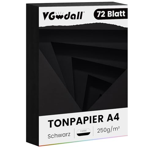 VGOODALL 72 Blatt Fotokarton, A4 250gsm Tonkarton Schwarzes Papier Kartenkartons Zeichenpapier Tonpapier Schwarz Pappe zum Basteln DIY Kreativ Zubehör für Fotoalben