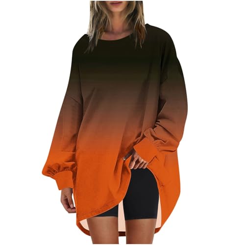 Style 107 Damen-Oberteil, niedliches Halloween-Grafik-Hoodie für Damen, übergroßes Sweatshirt mit Tasche, schulterfreier Pullover, Orange, L