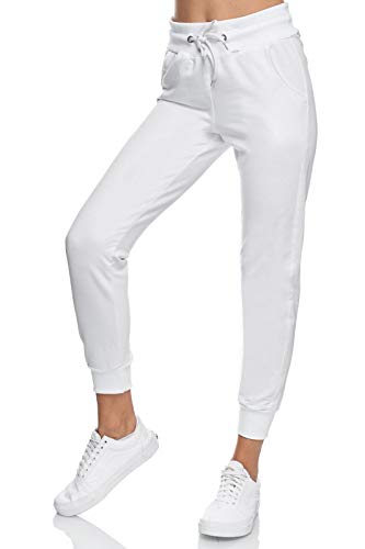 Smith & Solo Jogginghose Damen – Sporthose Frauen Baumwolle| Sweatpants Slim Fit Freizeithose Lang | Trainingshose Fitness High Waist – Jogger Laufhosen Modern Weiß / 2XL