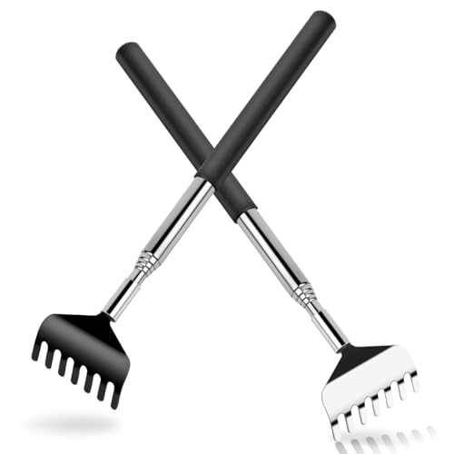 Rückenkratzer Teleskop 2 Stück, Kratzhand rückenkratzer, Kratzhand gegen Juckreiz back scratcher, Rücken kraulen ruckenkratzerhand Edelstahl, Massage Rückenkrauler gadgets, 20-68cm