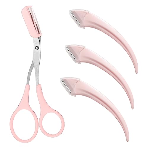 4 Stück Beauty Augenbrauenschere Trimmer Schere mit Kamm und Augenbrauen Rasierer Set, Augenbrauen Scheren, Augenbrauenschere mit Kamm, Präzisions-Augenbrauentrimmer Beauty Tool für Männer Frauen