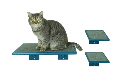 Catify® Wandliege für Katzen inkl. 2x Katzentreppe | Katzenbett für die Wand | Katzenwand | Wandkratzbaum | Katzenmöbel | Katzenliege | Katzenregal | Katzen Wand Klettern| Kletterwand Katze (Blau)