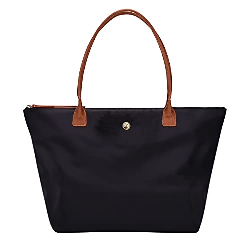 GM LIKKIE Schultertasche für Damen, Nylon-Handtasche mit Tragegriff oben, faltbare Wochenend-Hobo-Handtasche, Schwarz2, Large