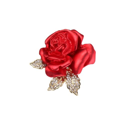 Brosche mit roten Rosen, Legierung, Strass, exquisites Design, Brosche, Anzug, Dekoration, Bekleidungszubehör, Kunststoff