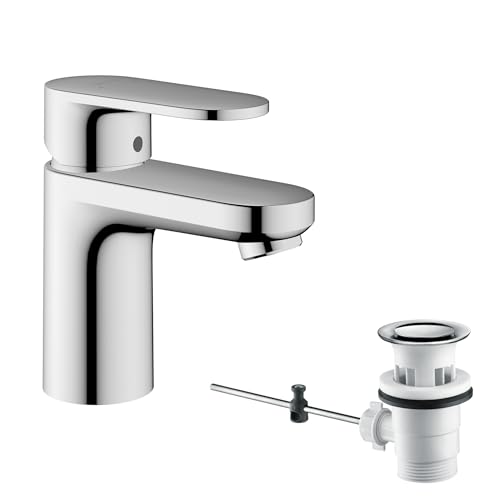 hansgrohe Vernis Blend - Waschtischarmatur mit Zugstangen-Ablauf, Wasserhahn Bad mit Auslauf Höhe 71 mm, Mischbatterie Waschbecken wassersparend (EcoSmart), Chrom, 71550000