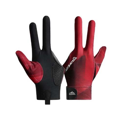 Wnddle Billard Handschuh, Snooker Handschuhe, Billiard Pool Cue Gloves, Verstellbare Poolhandschuhe, rutschfeste Poolhandschuhe, Geeignet für Carom-Spiele, Snooker, Pool-Spiele (Rot)