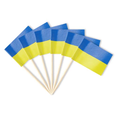 Ukraine Miniatur-Zahnstocher-Flaggen, Dekorationen, kleine Cupcake-Topper, Cocktail-Lebensmittel-Flaggen, Dekoration für Unabhängigkeitstag, Party-Bar (100 Stück)