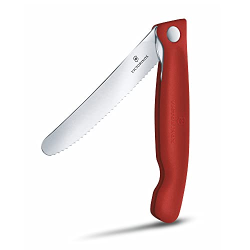 Victorinox Swiss Classic Vegetable Knife, Camping Knife, Picnic, Sharp Blade, Serrated Edge, 11 cm, Robust Plastic Handle, Stainless Steel, Red