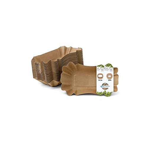 GREENBOX Pappschalen eckig 14 x 9 x 3 cm I Imbissteller braun aus Recyclingkarton für Pommes Currywurst etc. I recycelbar - umweltfreundlich I Pommesschalen rechteckig 250 Stück