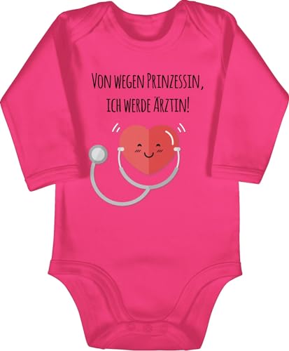 Baby Body langarm Mädchen Junge - Sprüche - Von wegen Prinzessin, Ärztin! - 3/6 Monate - Fuchsia - babygeschenke spruch arzt babykleidung babygeschenk spruche ärztin babybody baby-geschenke