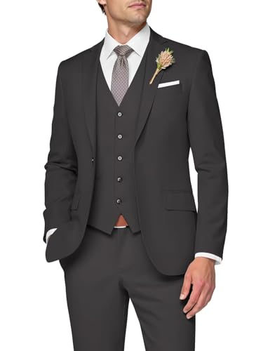 SPTALLFITJSV 3-teiliger Anzug für Herren, schmale Passform, Hochzeitsanzüge für Herren, elegante Ein-Knopf-Jacke, einreihige Weste, Hose, dunkelgrau, 5XL