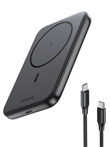 UGREEN Nexode Wireless Power Bank 5000mAh Magnetische Powerbank klein mit USB-C Schnellladefunktion, Kabellose externer Akku Magnetic kompatibel mit iPhone 16 Pro Max/16 Pro/16/15-12(Schwarz)