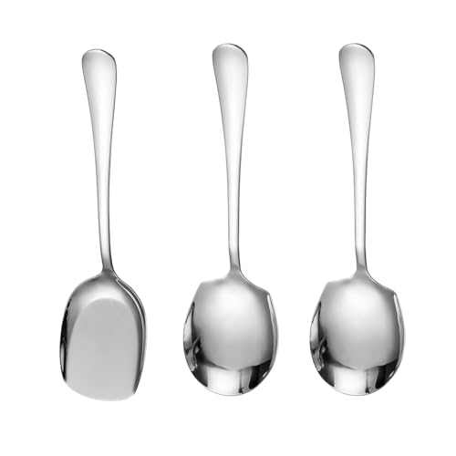 ITECHNIK 3 Teiliges Servierlöffel Aus Edelstahl, Buffetlöffel, Große Löffel Mit Langem Griff, Koch-Servierset Für Küche, Esszimmer,Bankett (Silber) Large Serving Tablespoons