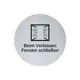 stahl-design-tebart Hinweisschild Piktogramm rund 7,5 cm Edelstahl selbstklebend 3M Klebefläche graviert Edeloptik elegante Beschilderung langlebig BEIM VERLASSEN FENSTER SCHLIESSEN- 7,5x7,5x0,1cm