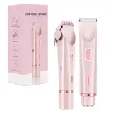 Intimrasierer 2 In 1, Elektrischer Rasierer Damen Intimbereich Bikini Trimmer für Privater Teil Gesicht Achselhöhlen Beine (Rosa)
