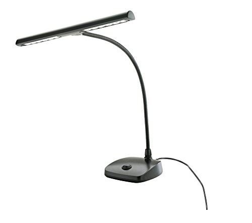 K&M 12297 LED-Pianoleuchte Schwarz - 29,6 cm Lampenschirm mit Schwanenhals, 12 LEDs, 2500 Lux Helligkeit, 3 m Kabel