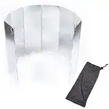 HUALIANG Windschutz für Campingkocher, Leichter Faltbarer Windschutz, Camping Windschutzscheibe, 8 Stücke Lamellen aus Aluminium Windschutz, Mit Tragetasche, für Outdoor Grill, Öfen, Gaskochern