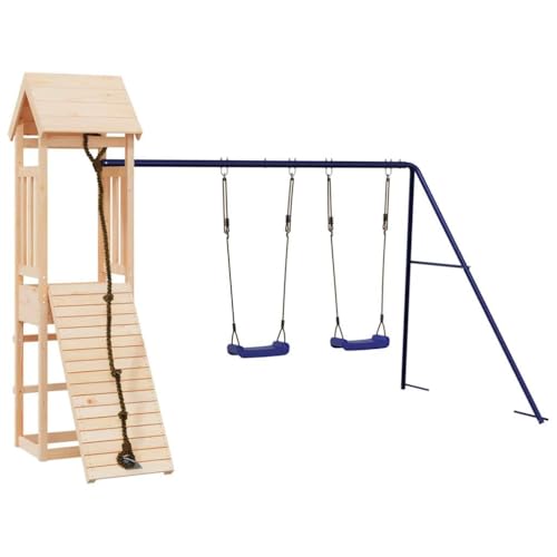 vidaXL Spielturm, Klettergerüst mit Kletterwand Schaukel, Kinder Kletterturm mit Holzdach, Spiel-Zubehör für Garten, Holz Spielplatz, Massivholz Kiefer