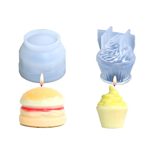 Kerzenform Kreativ-Burger Silikonform Kerze Gießform, 3D Kerzenformen zum Gießen, Silikon Seifenform, DIY Candles Mould, Kerzen Selber Machen Formen Set, Duftkerzen Handarbeit, 2 Stück
