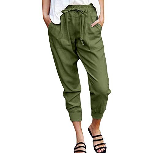 Ygnrggh Outdoor Hosen für Damen Loose Freizeithose Pants Mit Tunnelzug Loose Fit Trousers High Waist Sporthose Damen Bettwäsche Lässige Hosen Freizeithose mit Seitentaschen