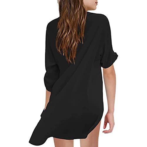 Badeanzug für kleine Mädchen und Kinder, Strandtuch, Chiffon-Shirt, Bikini, Strandkleidung, Badeanzug, Strandkleid, Schwimm-Coverup, Hemd, Ärmel, Schwarz , 4-5 Jahre
