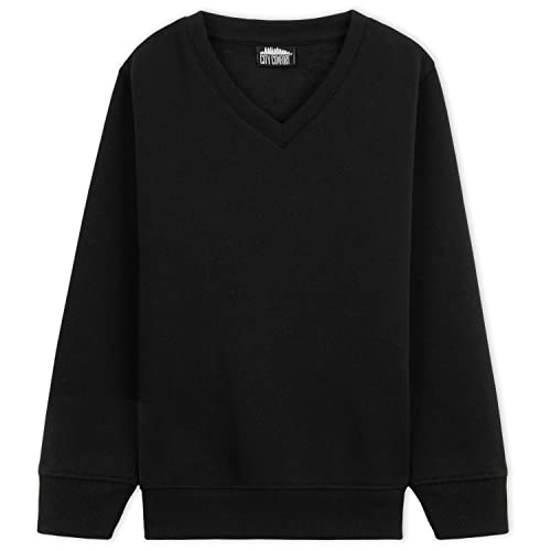 CityComfort Pullover aus Baumwolle | V-Ausschnitt Pullover in Schwarz Gr. 98-164 | Für Jungen von 3-14 Jahren | Uniform Bekleidung in Langarm(Schwarz-1er Pack, 13-14 Jahre)