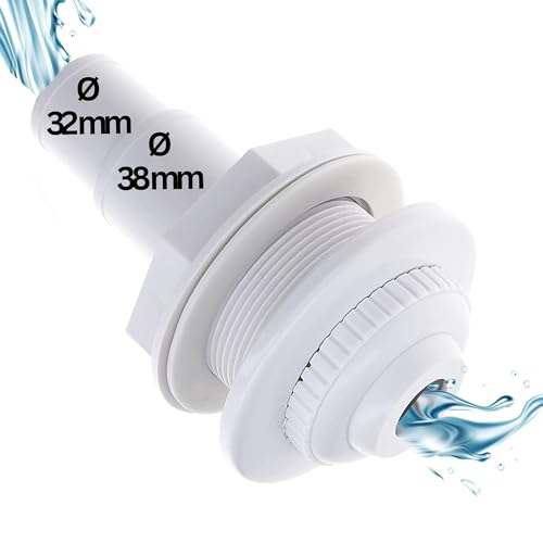 Amapool Einströmdüse 14 cm I Einlaufdüse für Pool mit Schlauchtülle 38/32mm I Standard Beckeneinlaufdüse I Pooldüse Verstellbarer Düsenkopf I 32mm und 38mm Schlauchanschluss I 14cm lang