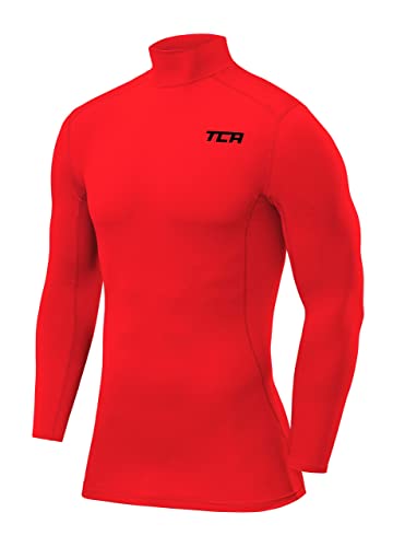 TCA Jungen Pro Performance Kompressions Thermoshirt, Langarmshirt mit Stehkragen - Rot, 10-12 Jahre