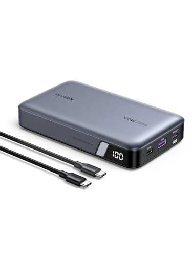 UGREEN Nexode 100W Power Bank 20000mAh Powerbank mit 3 Anschlüsse USB C externer Akku mit Digitales Display, kompatibel mit MacBook Pro/Air, iPhone 16/16 Pro /16 Pro Max/15/14, Galaxy S24 Ultra, Dell