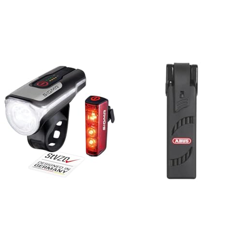 SIGMA SPORT - LED Fahrradlicht Set Aura 80 und Blaze & ABUS Faltschloss Bordo Classic 5900/90 ST mit Schlosstasche - Fahrradschloss aus gehärtetem Stahl - ABUS-Sicherheitslevel 8