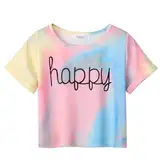 Arshiner T-Shirt Mädchen Kurz Batik Kinder Sommer Oberteile Tie-dye Rundhals Kurzarm Shirt Sport Casual Tshirts für Mädchen 7-8 Jahre