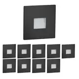 ledscom.de 10 Stück LED Treppenlicht/Wandeinbauleuchte FOW für innen und außen, Downlight, eckig, schwarz, 85 x 85mm, warmweiß
