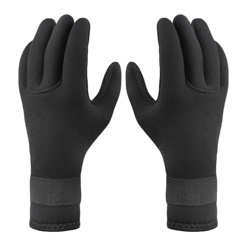 Tauchhandschuhe 5mm Neoprenhandschuhe Anti-Rutsch Neopren Handschuh Tauchhandschuhe Verschleißfest Dicke Warme Flexibel Schwimmhandschuhe mit verstellbarem Riemen für Tauchen Surfen Bootfahren (L)