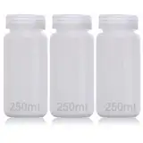 DKBT 3 Stück Weithalsflasche Kunststoff Flasche 250ml Leere Laborflasche Auslaufsicher Durchscheinend aus HDPE-Flasche mit Breiter Öffnung für Pillenflaschen Wasserprobenflaschen