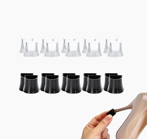 10 Paar Absatzschoner High Heels,Pumps Anti Rausrutschen Protectors,Schuhe Fersenschützer,Absatzschoner Tanzschuhe,Heel Protectors for Stiletto Shoes,Fersenkappen Schutz,5 Größen (Transparent+Schwarz)