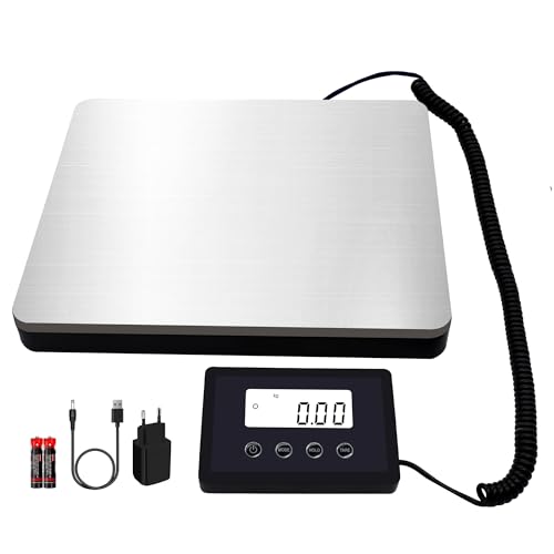 UNIWEIGH Paketwaage,200kg/10g digitale Versandwaage,Hochleistungs-Edelstahl-Postwaage mit Hold &Tara,Kofferwaage mit Wandmontiertem LCD Display für,Lagerhaus,Unternehmen,Hausgebrauch,Batterien&Typ-C