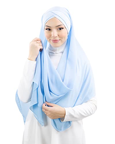 Lamis Hijab - Hijab Schal zum Überziehen mit integrierter Mütze, für muslimische Frauen, Islamischer Schal zum Einfädeln HE100, himmelblau, One size