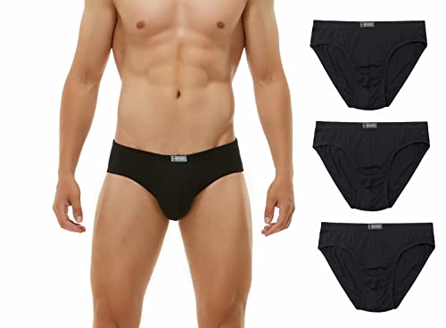 KNITLORD Herren Unterhosen Slip aus Bambus Atmungsaktiv Weich Herren-Slips Schwarz 3er Pack (XL)