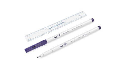 Ezy-Aid Marker, steril, Enzian-Violett-Tinte, Lineal in steriler Packung, einzeln verpackt, feine, regelmäßige, extra feine und breite Spitze, ungiftig, sicher auf empfindlicher Haut (normale Spitze,