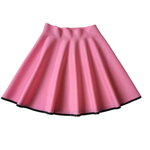 Latex-Skating-Rock mit Besatz, kurzes Latex-Gummi-Rosa-Kleid