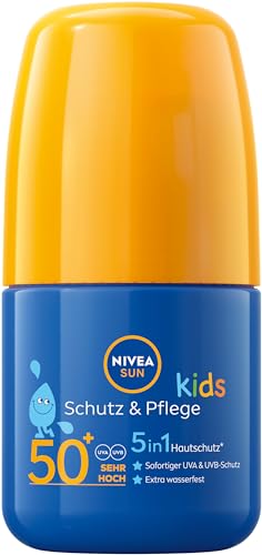 NIVEA SUN Kids Schutz & Pflege Sonnen-Roller LSF 50+ (50 ml), Sonnencreme Roll-on mit LSF 50+, extra wasserfeste Sonnenmilch für Kinder als praktischer Roller