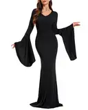 LVCBL Damen Halloween Cosplay Bodenkleid Kostüm Mittwoch Kleid Gothic intage Kleid Schwarz M