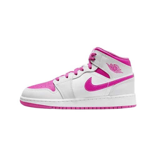 Jordan Air 1 Mid Grade Schulschuhe, Iris Whisper/Fire Pink-White, 6 Big Kid