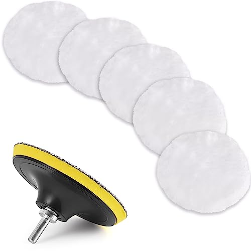 Kshineni 80mm Wolle Polierpads, 7tlg Auto Polierhaube Lammfell Pad Polierpads Wolle Polieraufsatz Akkuschrauber Set für Poliermaschine Schleifmaschine zum Polieren,Schleifen,Wachse